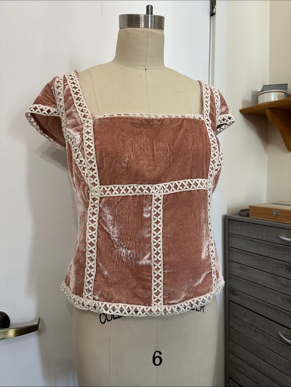 Free People Blush Velvet Square-Neck Trim Top - Picture 1 of 7